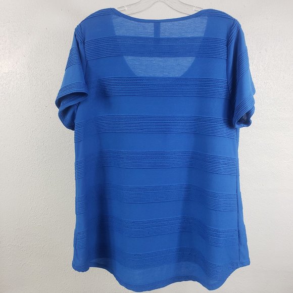 LuLaRoe Women's Royal Blue Wide Stripe Short Sleeve Shirt Top Blouse - Picture 6 of 10